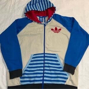 Adidas Blue and Cream Striped Hoodie
